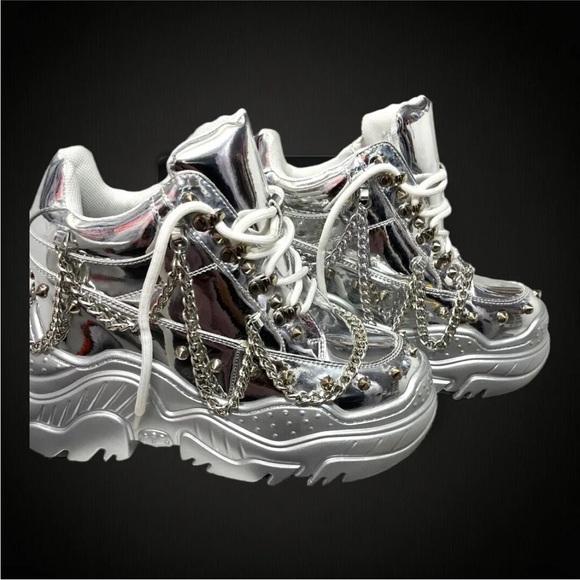 ANTHONY WANG silver space candy dollskill hidden heel platform sneaker shoe edm - Picture 4 of 8